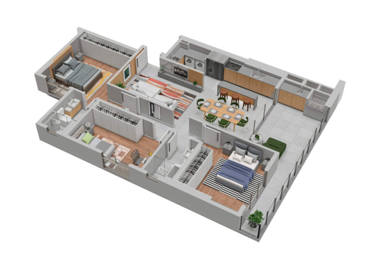 Planta Tipo 01 - 108,66 m² - 1 suíte + 2 dormitórios