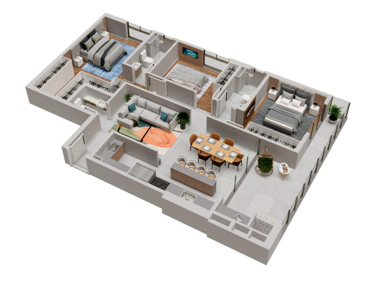 Planta Tipo 02 - 121,81 m² - 1 suíte + 2 dormitórios