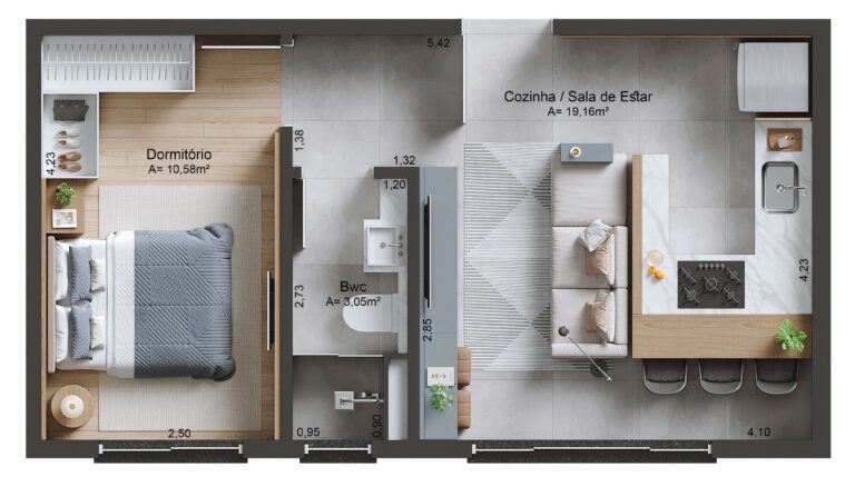 Planta Tipo 02 - 38,88 m² - 1 dormitório - 2 vagas