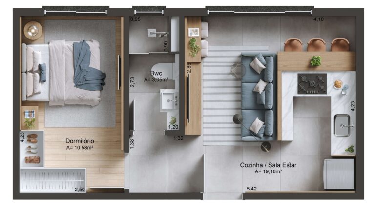 Planta Tipo 06 - 38,29 m² - 2 dormitórios - 2 vagas