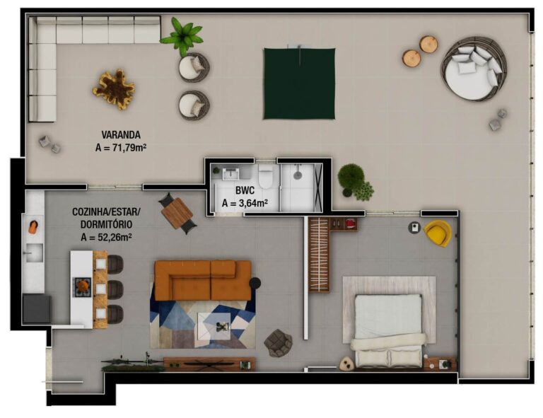 Planta Tipo 01 - 139,27 m² - 02 dormitórios - 1 vaga