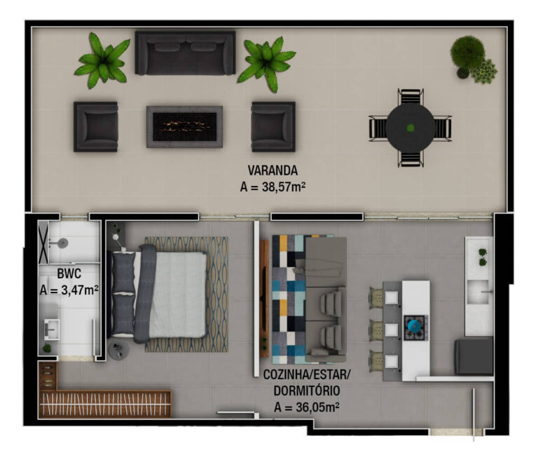 Planta Tipo 02 - 78,09 m² - 01 dormitório - 1 vaga