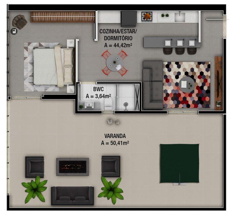 Planta Tipo 04 - 185,21 m² - 02 dormitórios - 1 vaga