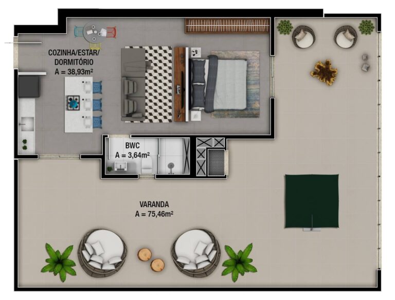 Planta Tipo 05 - 164,22 m² - 02 dormitórios - 1 vaga