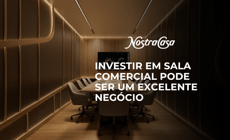 Sala de reunião corporativa moderna com iluminação indireta e design sofisticado, ilustrando cenário estratégico ao investir em sala comercial.