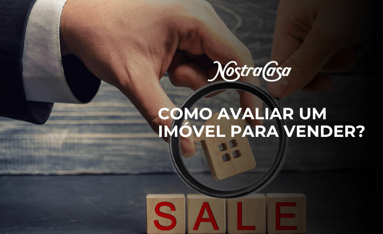 Arte de capa com o título sobre como avaliar um imóvel para vender, acompanhada de casa em miniatura vista por uma lupa.
